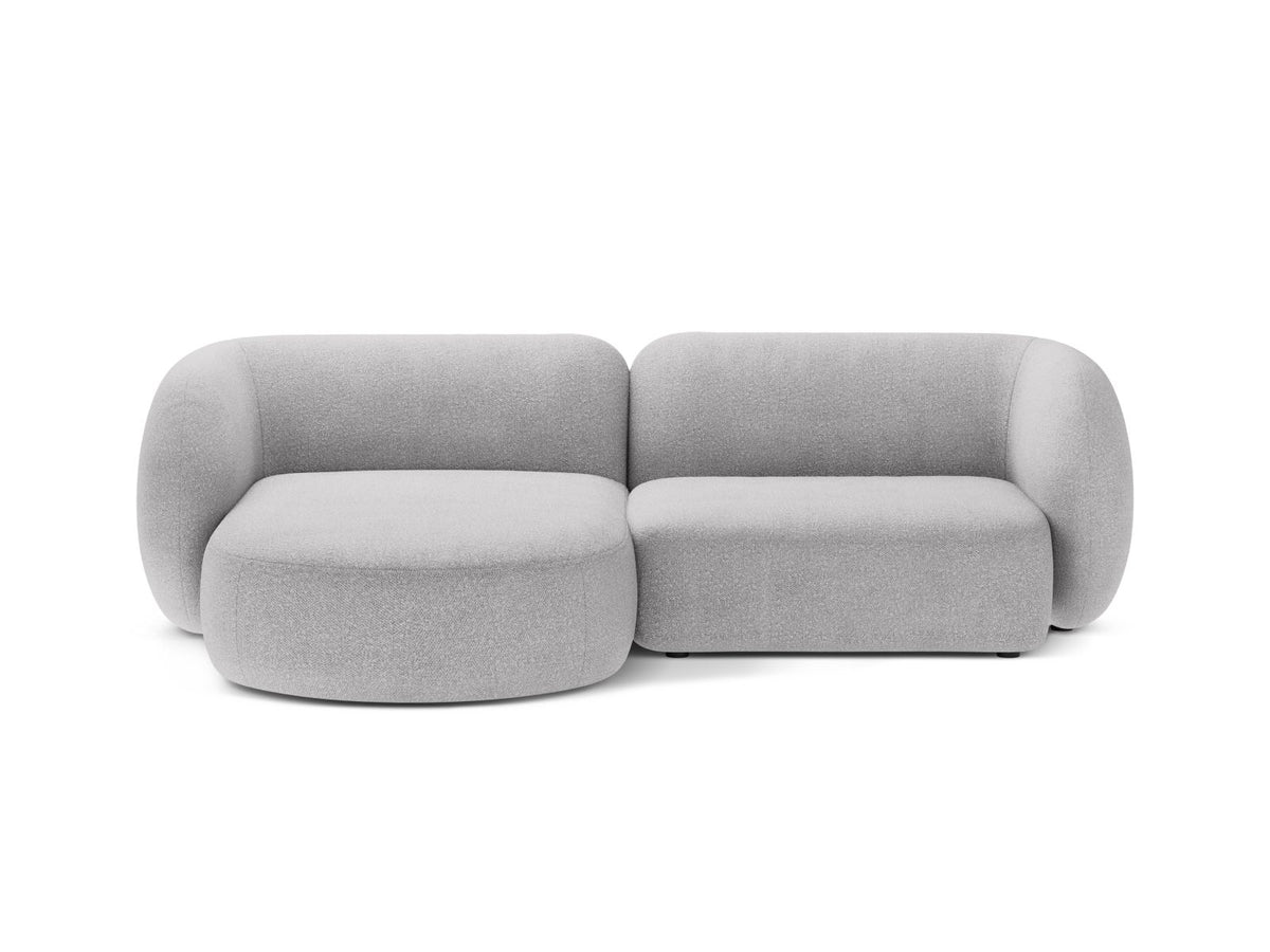 Divano Angolare Modulare Sinistro in Bouclé, "Kate", 2 Posti, 255x176x76 - Grigio Chiaro