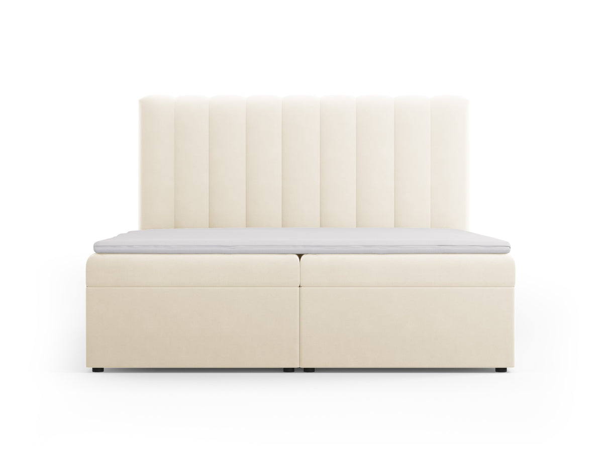 Letto Boxspring con Testata, Materasso e Topper Kelp - Beige Chiaro 180x200