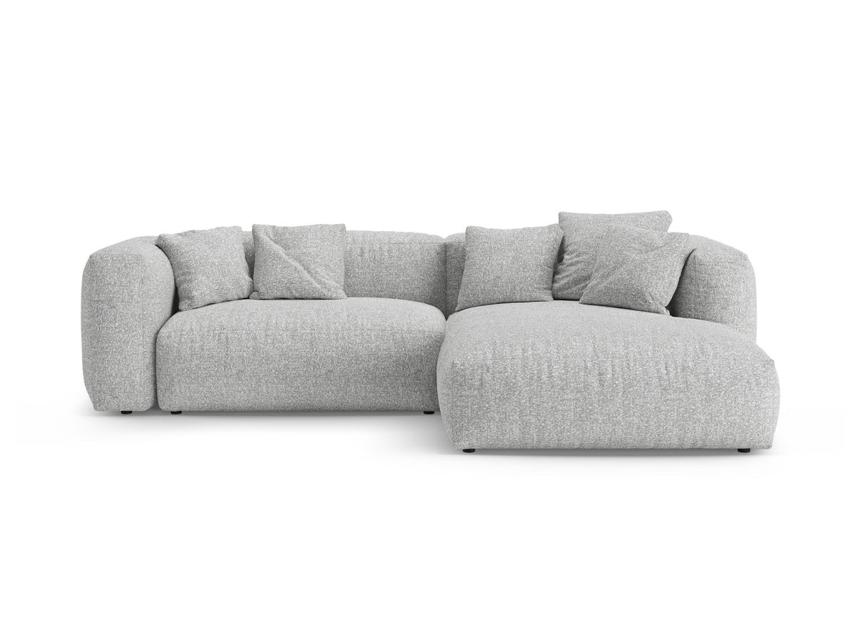 Divano Angolare Destro Letto con Contenitore in Bouclé, "Martina", 4 Posti, 280x170x75 - Argento