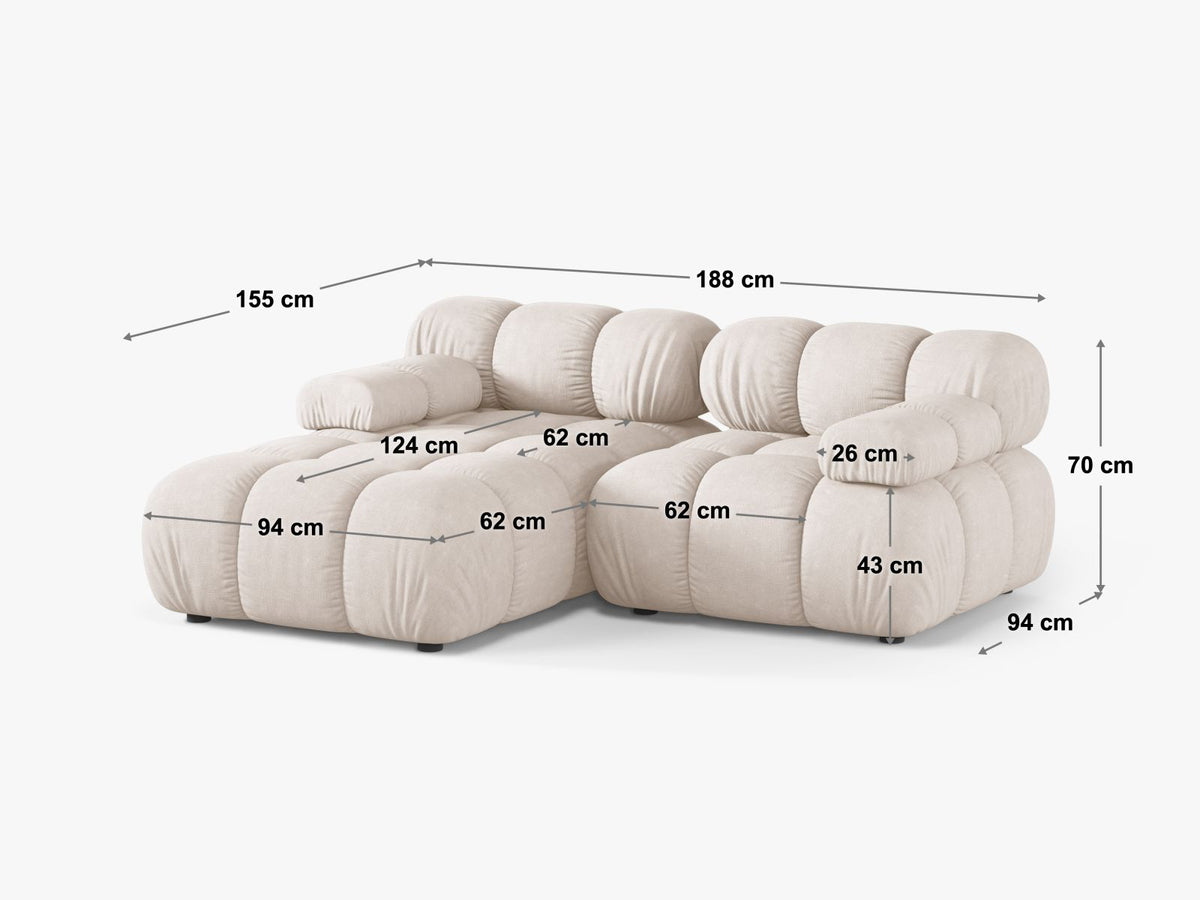Divano Angolare Componibile Bellis, 3 Posti, 155x188x70