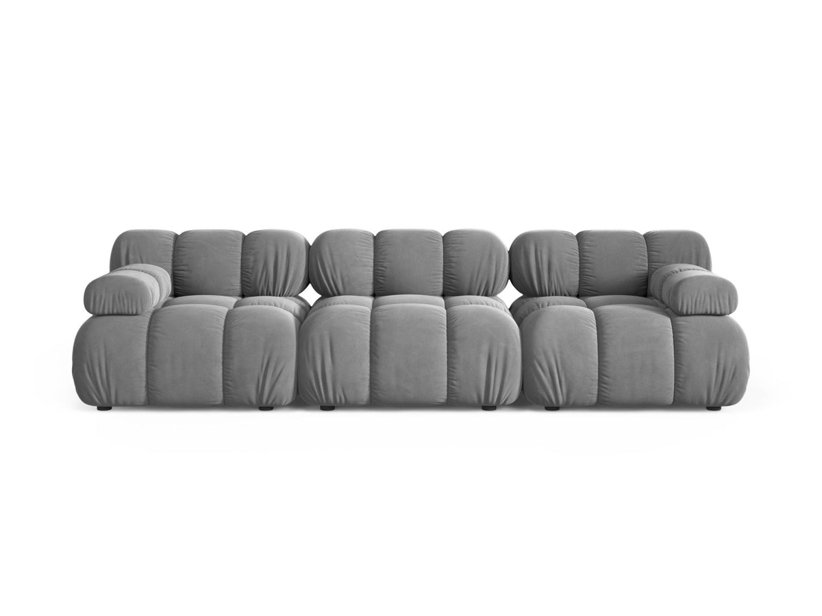 Divano Modulare in Velluto, "Bellis", 3 Posti, 282x94x70 - Grigio Chiaro