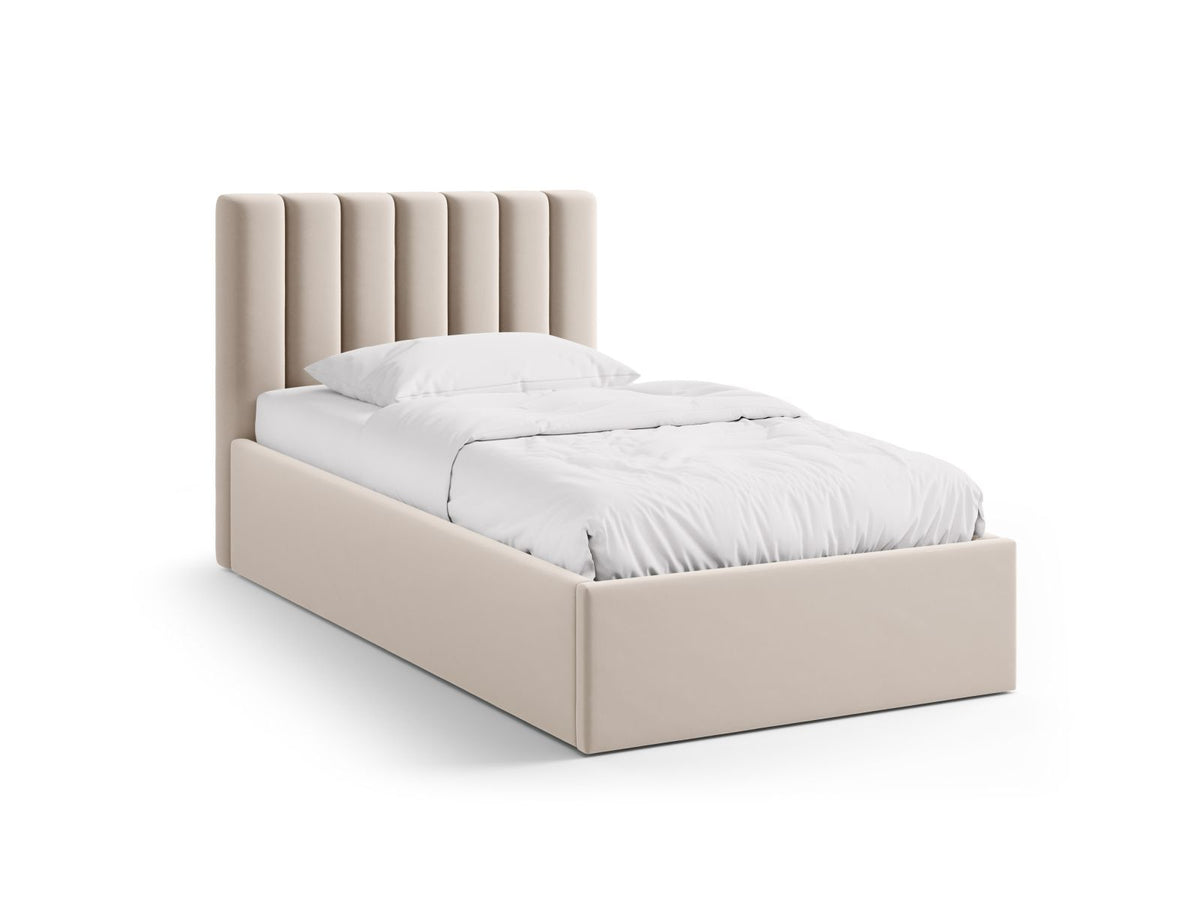 Letto con Contenitore e Testata in Velluto, "Allison", 220x100x95 - Beige Scuro