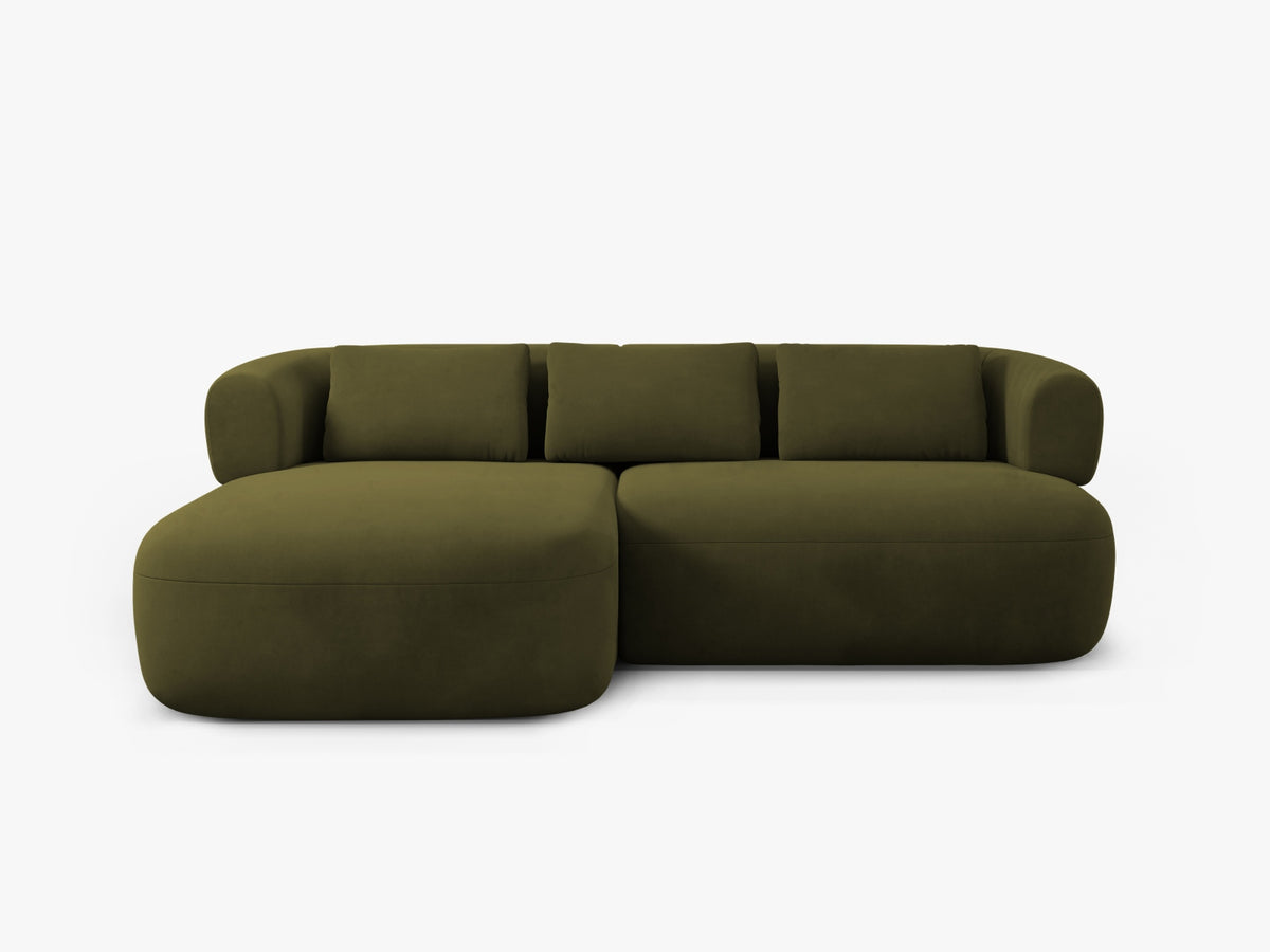 Divano Angolare Sinistro in Velluto, "Jenny", 5 Posti, 200x145x73 - Verde