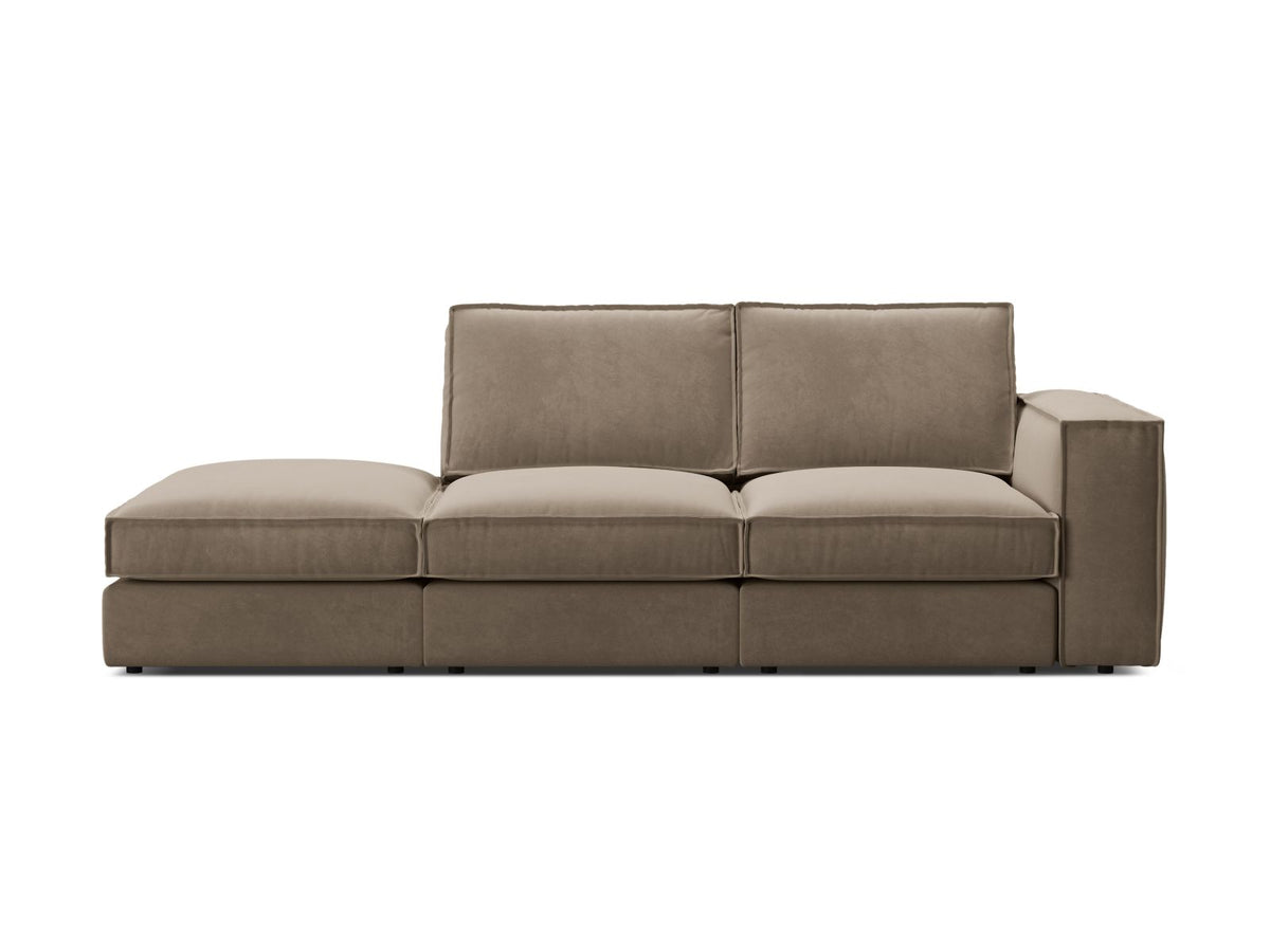 Divano Modulare Aperto Sinistro in Velluto, "Pola", 3 Posti, 259x103x88 - Grigio Bruno