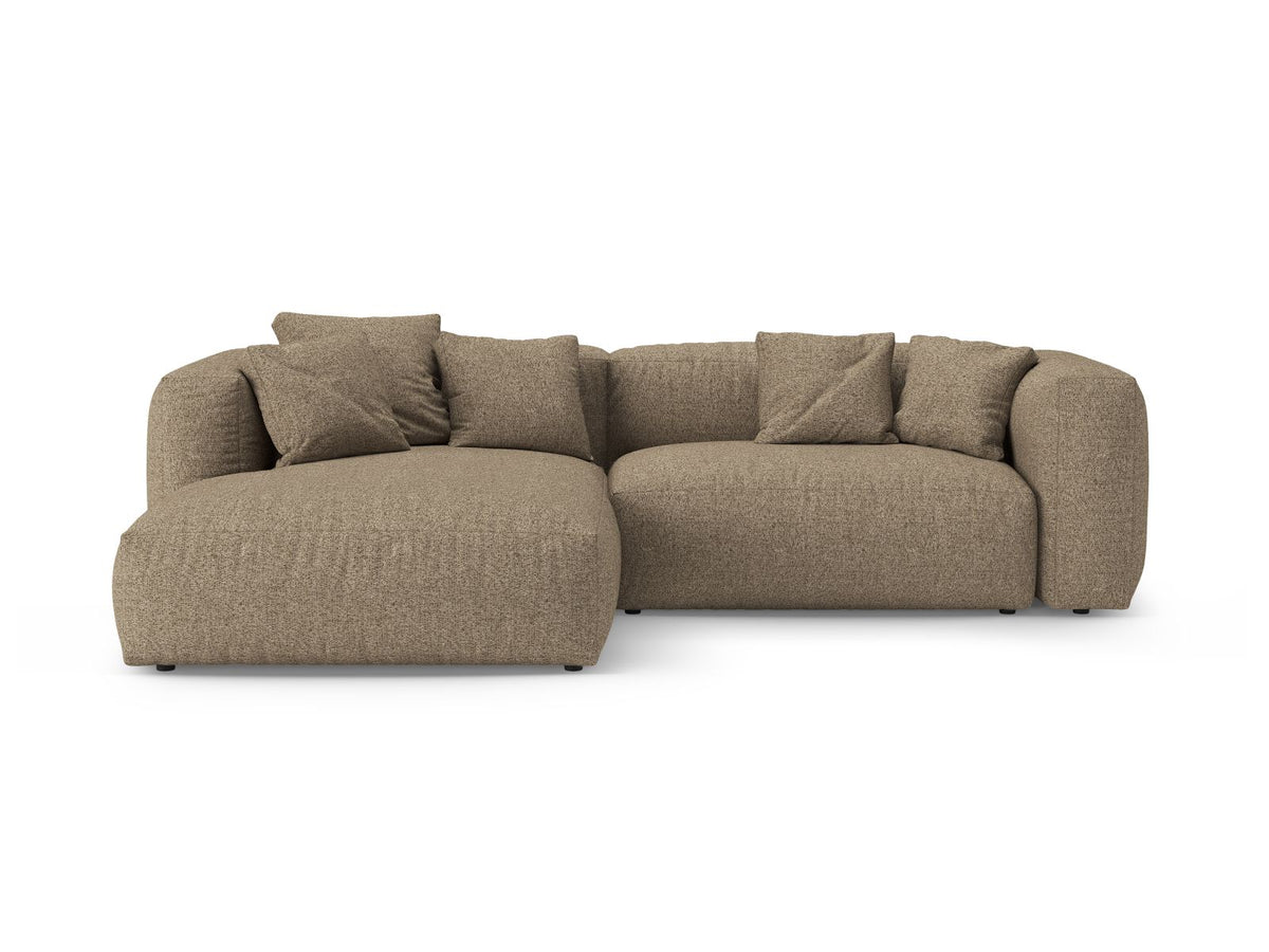 Divano Angolare Sinistro Letto con Contenitore in Bouclé, "Martina", 4 Posti, 280x170x75 - Cappuccino