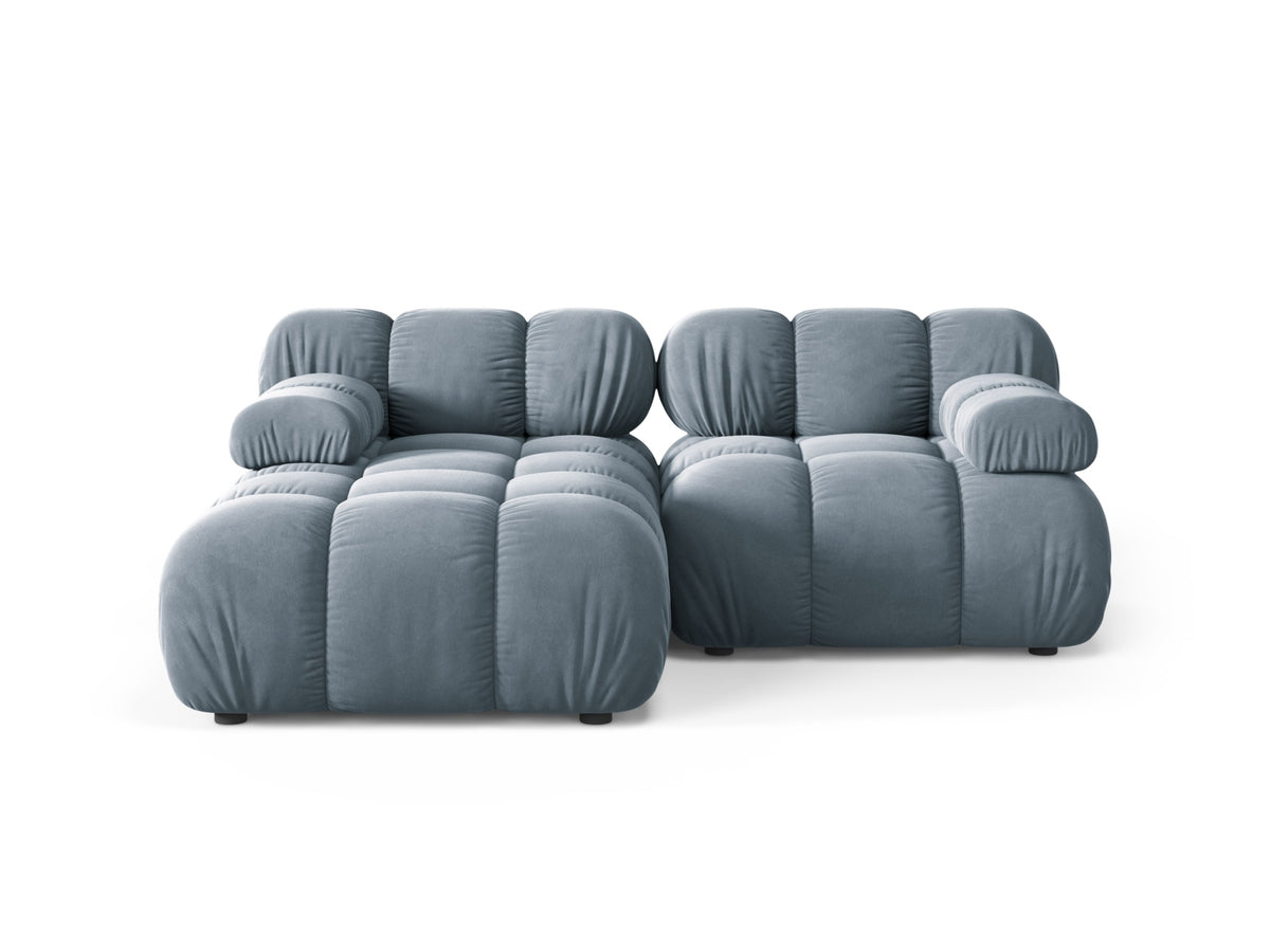 Divano Angolare Modulare Sinistro in Velluto, "Bellis", 3 Posti, 188x155x70 - Blu Chiaro