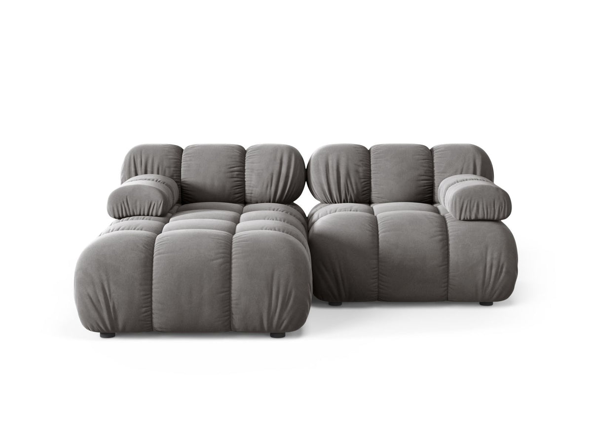 Divano Angolare Modulare Sinistro in Velluto, "Bellis", 3 Posti, 188x155x70 - Grigio Chiaro