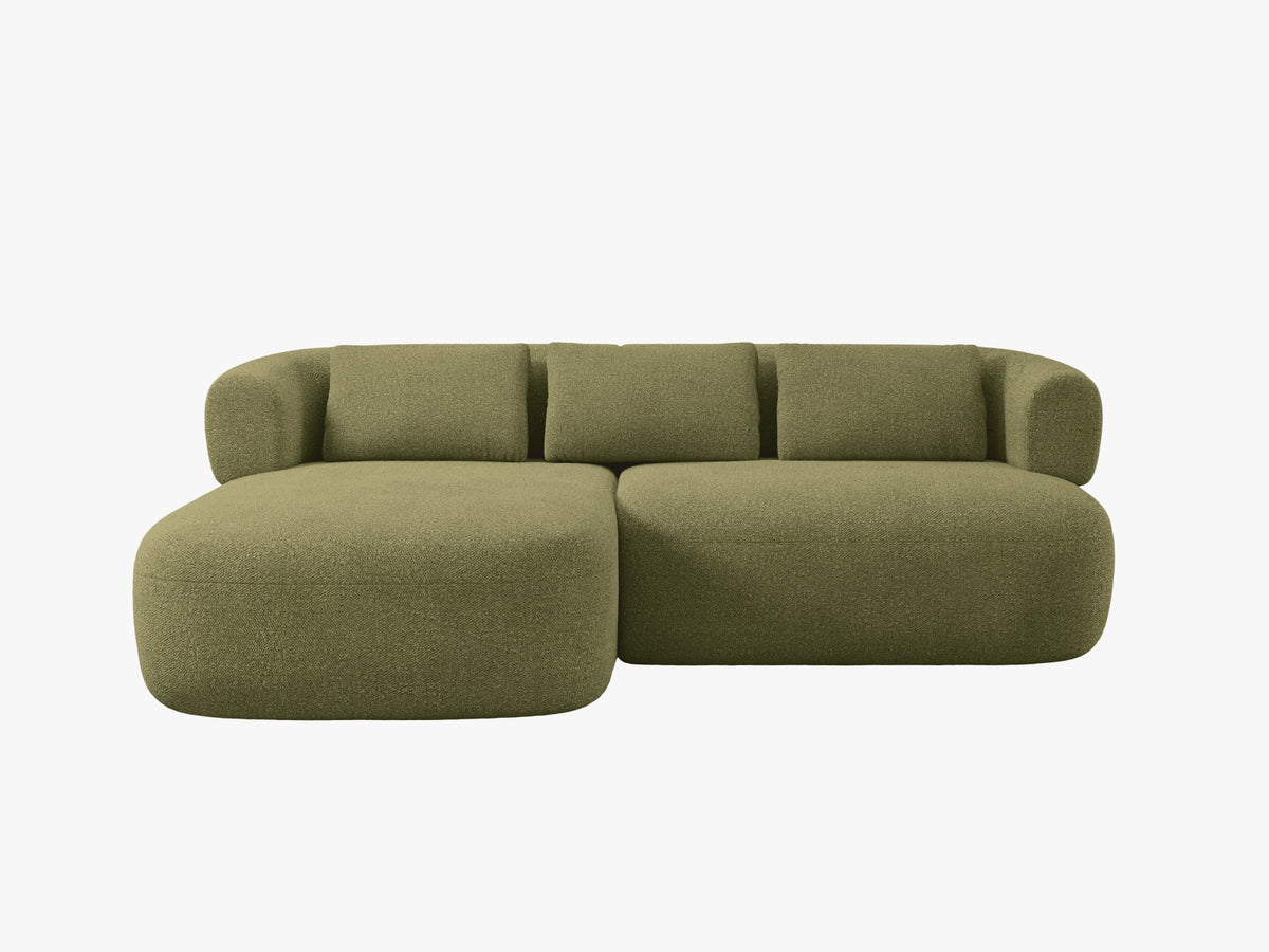 Divano Angolare Sinistro in Bouclé, "Jenny", 5 Posti, 200x145x73 - Verde
