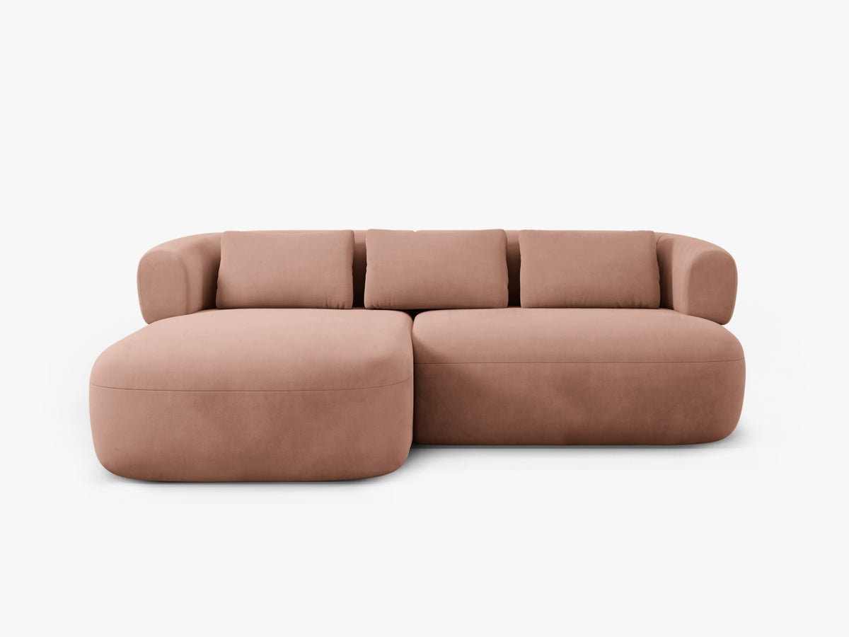 Divano Angolare Sinistro in Velluto, "Jenny", 5 Posti, 200x145x73 - Rosa