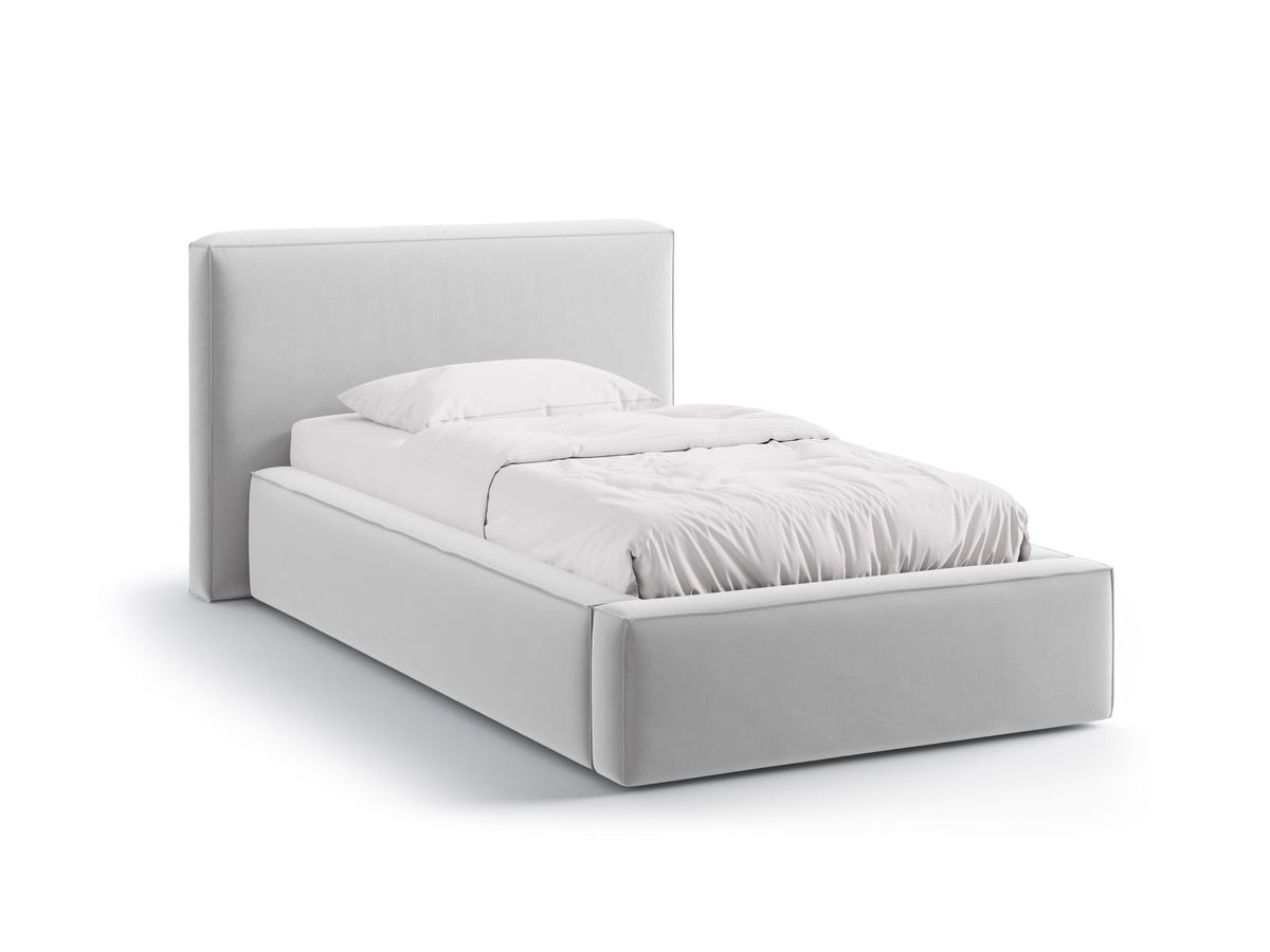 Letto con Contenitore e Testata in Velluto, "Jodie", 223x136x95 - Argento