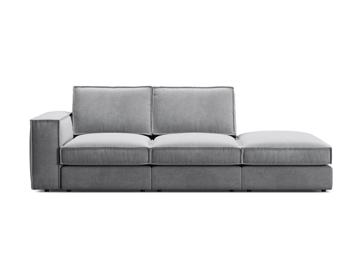 Divano Modulare Aperto Destro in Velluto, "Pola", 3 Posti, 259x103x88 - Grigio