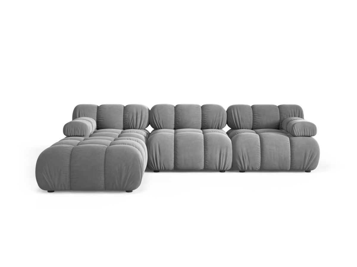 Divano Modulare in Velluto, "Bellis", 4 Posti, 282x188x70 - Grigio Chiaro