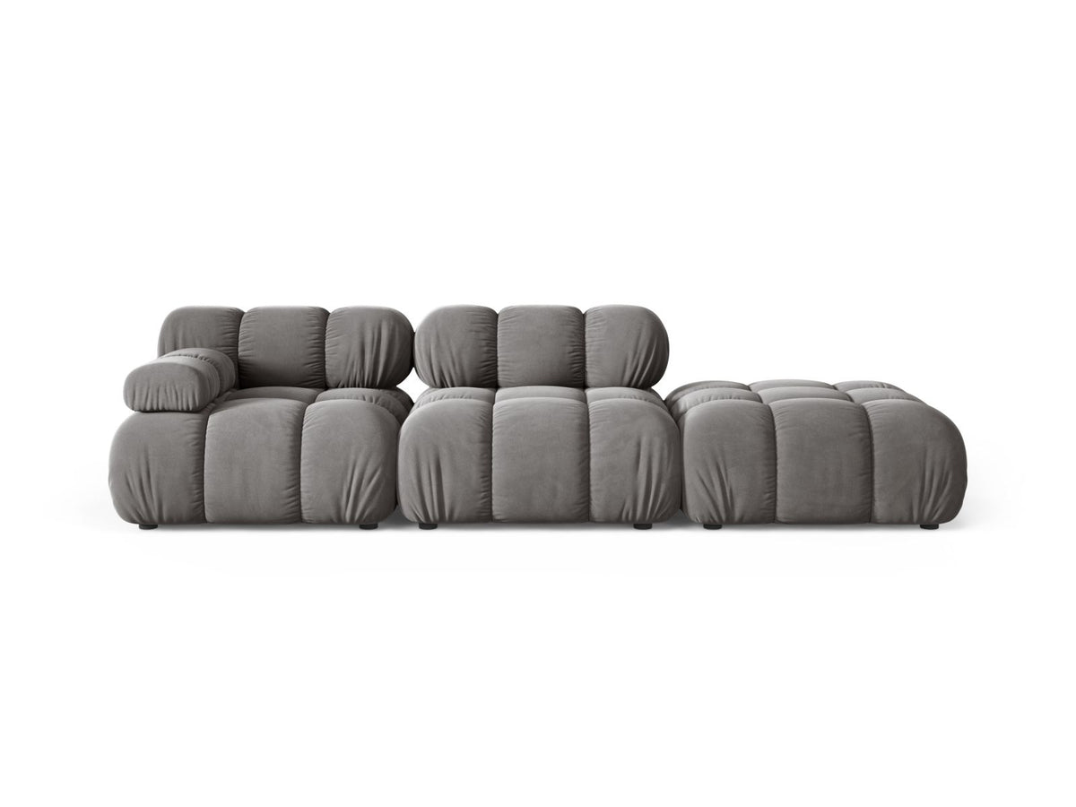 Divano Modulare Destro in Velluto, "Bellis", 4 Posti, 282x94x70 - Grigio Chiaro