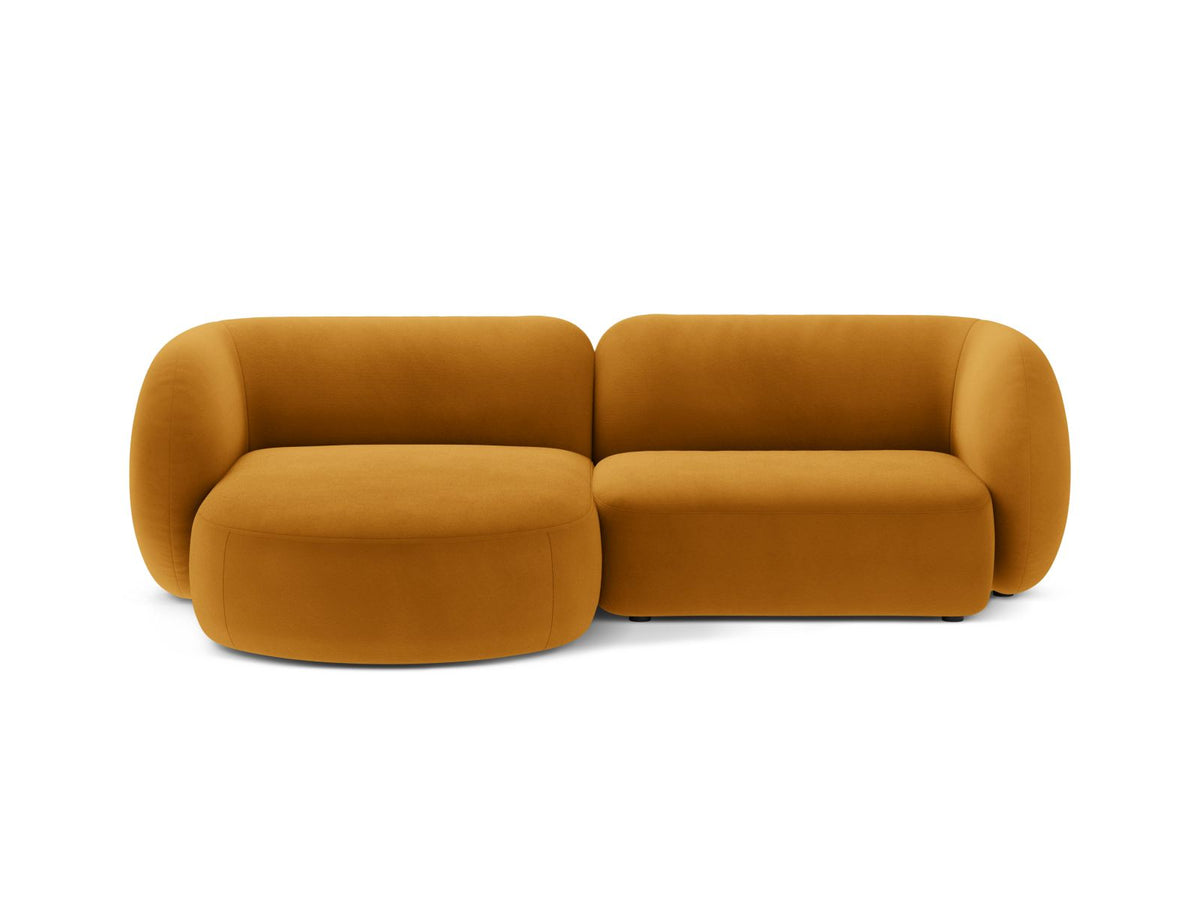 Divano Angolare Modulare Sinistro in Velluto, "Kate", 2 Posti, 255x176x76 - Giallo