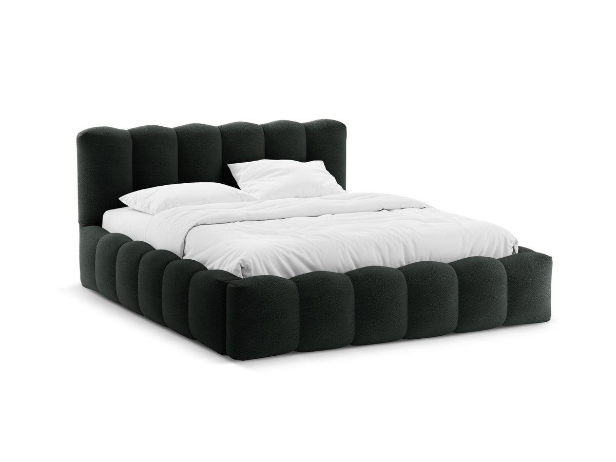 Letto con Contenitore e Testata in Bouclé, "Lupine", 226x206x95 - Nero