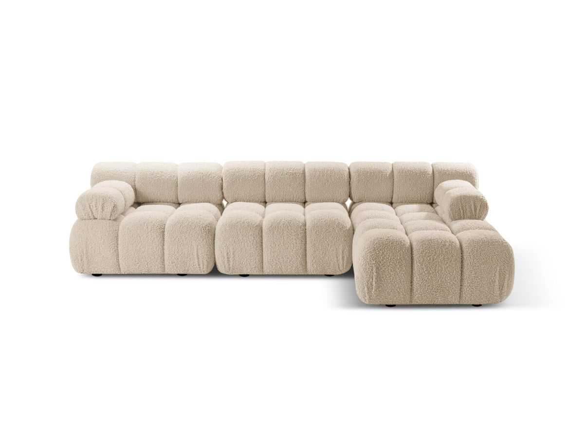 Divano Angolare Modulare Destro in Bouclé, "Bellis", 4 Posti, 282x155x70 - Beige Chiaro