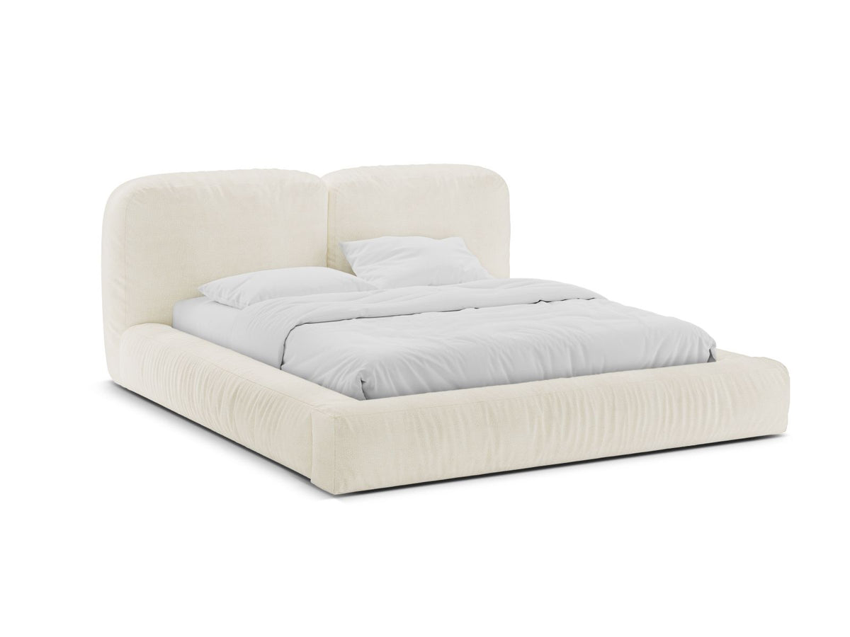 Letto con Contenitore e Testata in Bouclé, "Martina", 246x226x101 - Avorio