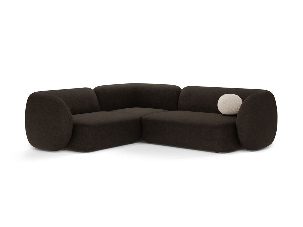 Divano Angolare Modulare Sinistro in Bouclé, "Kate", 4 Posti, 252x220x76 - Marrone
