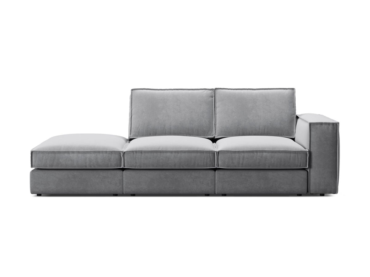 Divano Modulare Aperto Sinistro in Velluto, "Pola", 3 Posti, 259x103x88 - Grigio