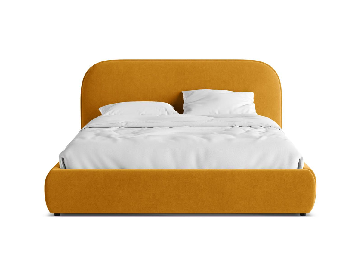 Letto con Contenitore e Testata in Velluto, "Murada", 226x233x100 - Giallo