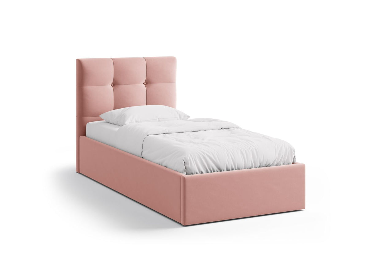 Letto con Contenitore e Testata in Velluto, "Phaedra", 212x100x95 - Rosa