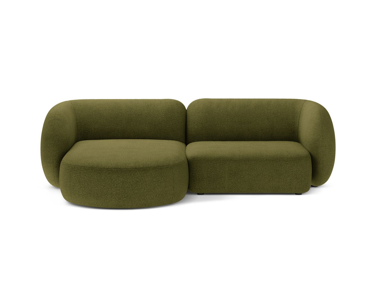 Divano Angolare Modulare Sinistro in Bouclé, "Kate", 2 Posti, 255x176x76 - Verde Oliva Scuro