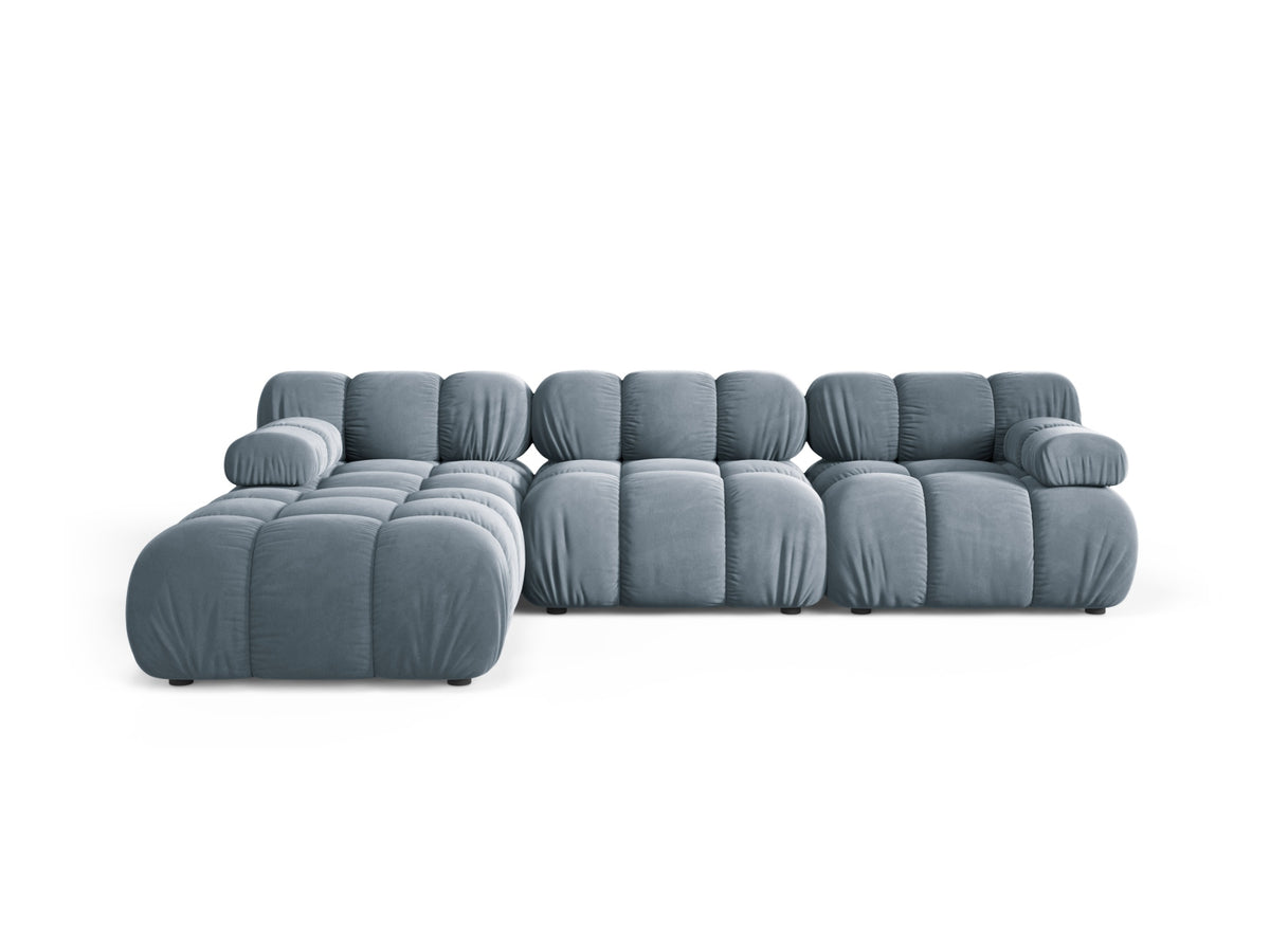 Divano Modulare in Velluto, "Bellis", 4 Posti, 282x188x70 - Blu Chiaro