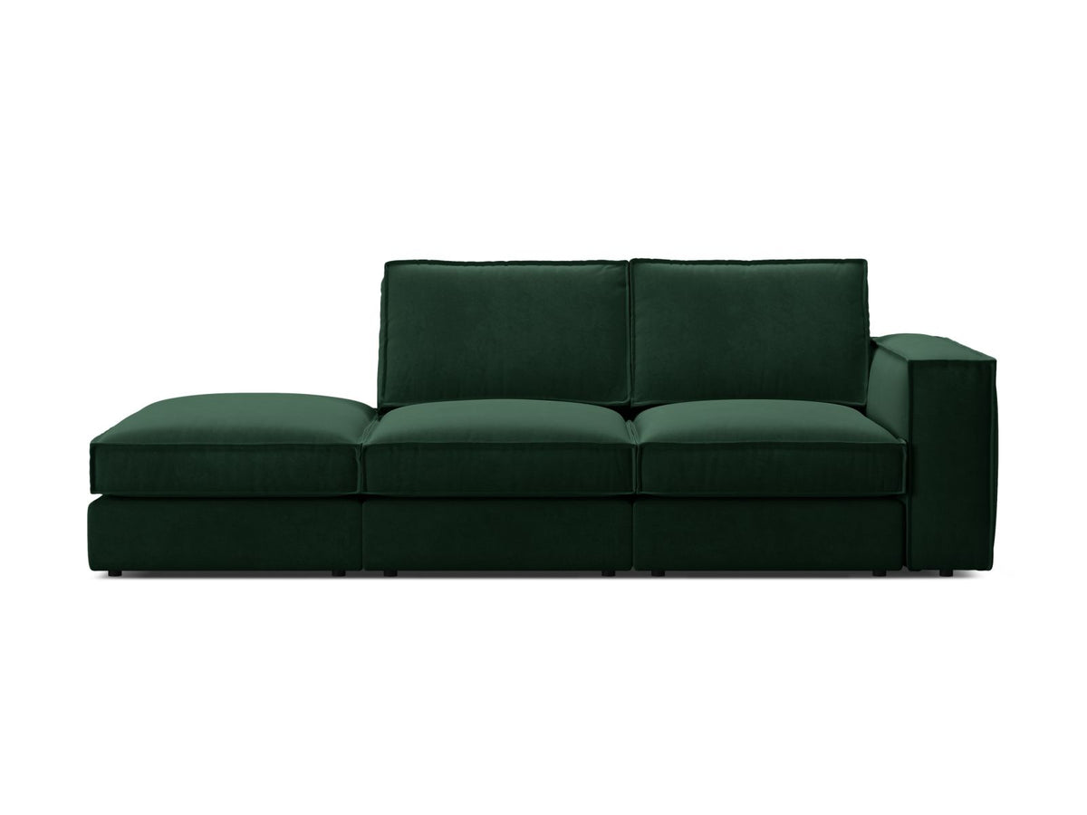 Divano Modulare Aperto Sinistro in Velluto, "Pola", 3 Posti, 259x103x88 - Verde Bottiglia