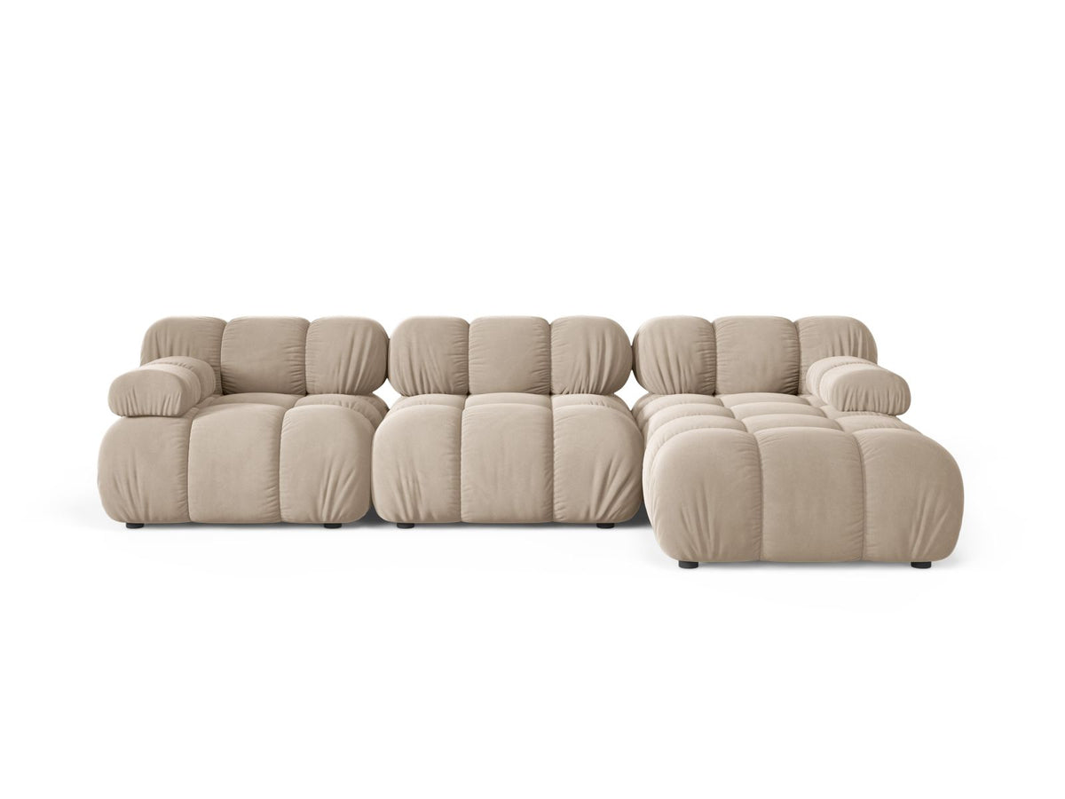Divano Angolare Modulare Destro in Velluto, "Bellis", 4 Posti, 282x155x70 - Beige
