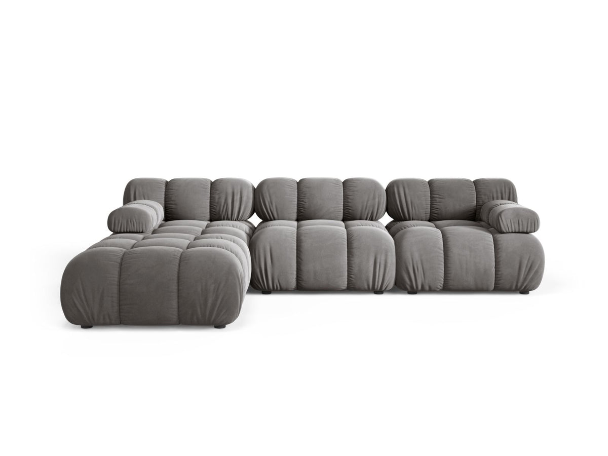 Divano Modulare in Velluto, "Bellis", 4 Posti, 282x188x70 - Grigio Chiaro