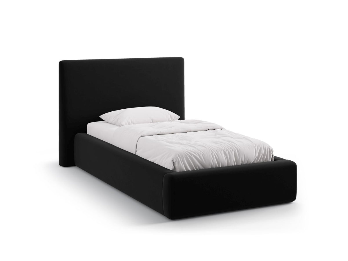 Letto con Contenitore e Testata in Velluto, "Amy", 220x130x95 - Nero