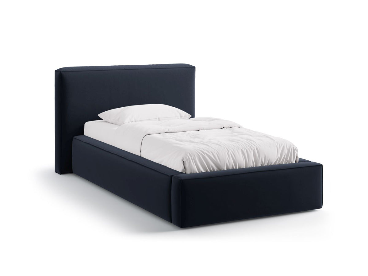 Letto con Contenitore e Testata in Velluto, "Jodie", 223x136x95 - Blu Scuro