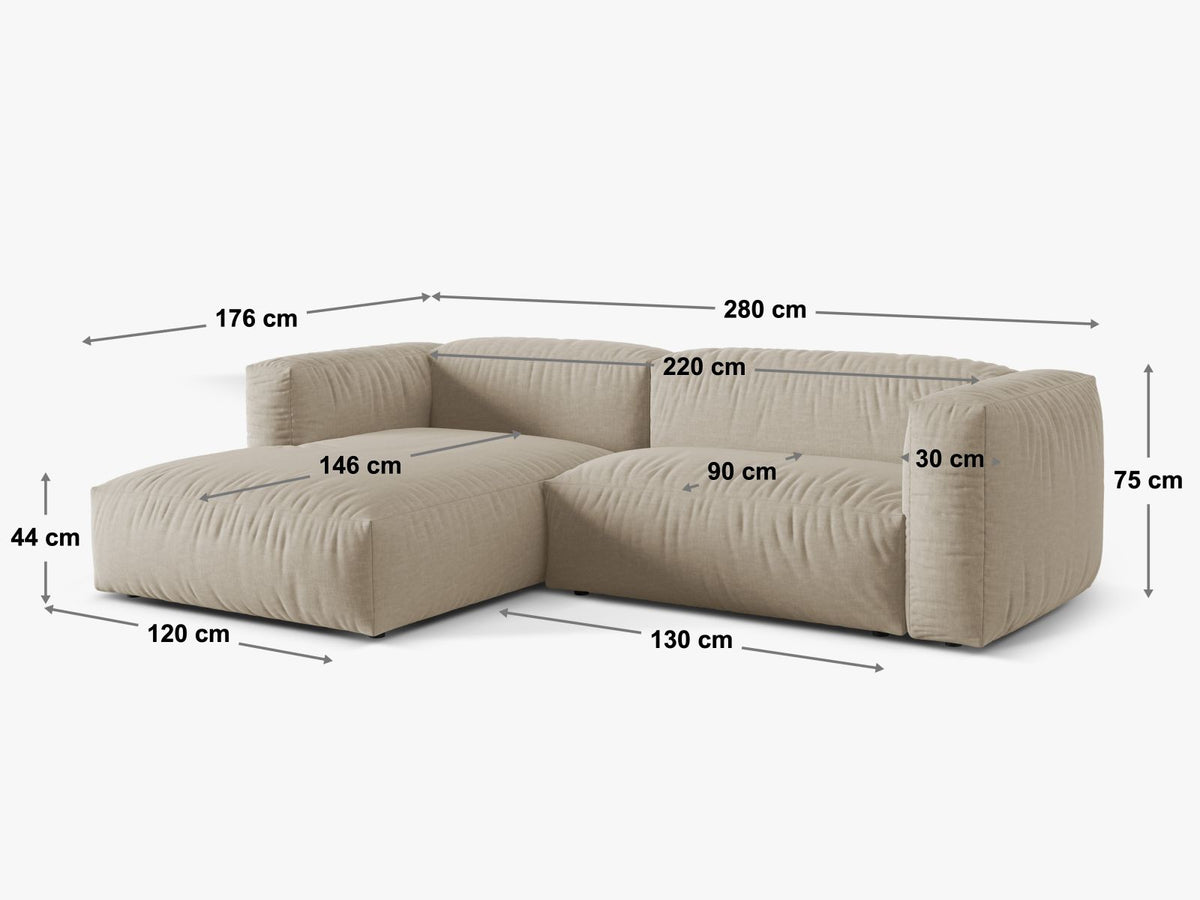 Divano Angolare Componibile XL Martina Seduta Profonda, 2 Posti, 176x280x75