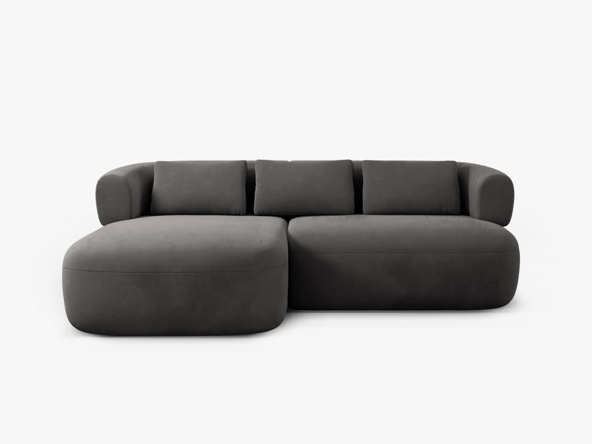 Divano Angolare Sinistro in Velluto, "Jenny", 5 Posti, 200x145x73 - Grigio Scuro