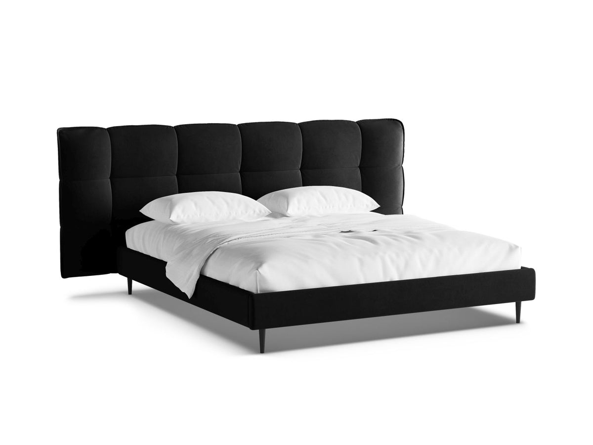 Letto con Contenitore e Testata in Velluto, "Eric", 220x270x114 - Nero