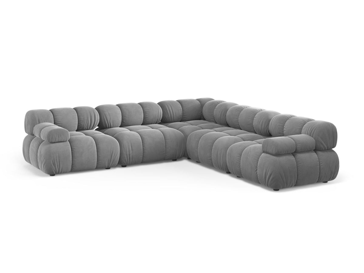 Divano Angolare Simmetrico in Velluto, "Bellis", 5 Posti, 282x282x70 - Grigio Chiaro