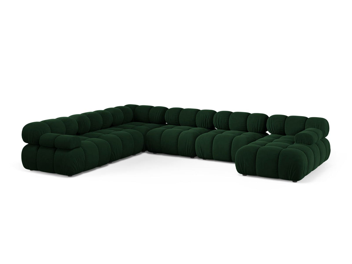 Divano Panoramico Modulare Angolare Sinistro in Velluto, "Bellis", 8 Posti, 282x376x70 - Verde Bottiglia