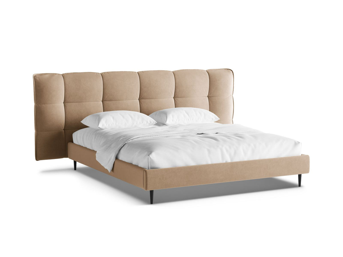 Letto con Contenitore e Testata in Velluto, "Eric", 220x270x114 - Sabbia