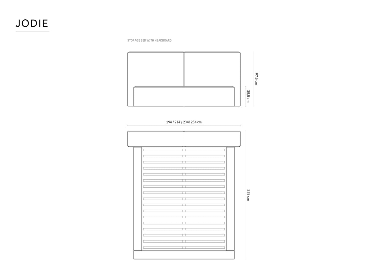 Letto contenitore con testiera doppia, "Jodie", 228x214x97,5