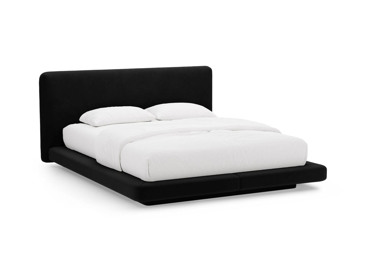 Letto con Testata in Velluto, "Linea", 225x224x98 - Nero
