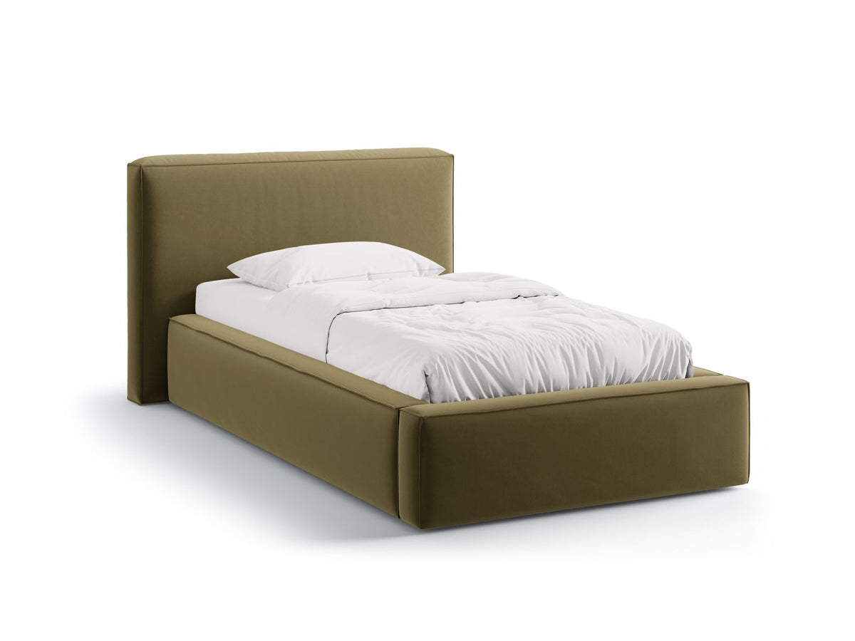 Letto con Contenitore e Testata in Velluto, "Jodie", 223x136x95 - Verde
