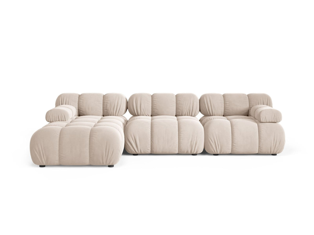 Divano Angolare Modulare Sinistro in Velluto, "Bellis", 4 Posti, 282x155x70 - Beige Chiaro