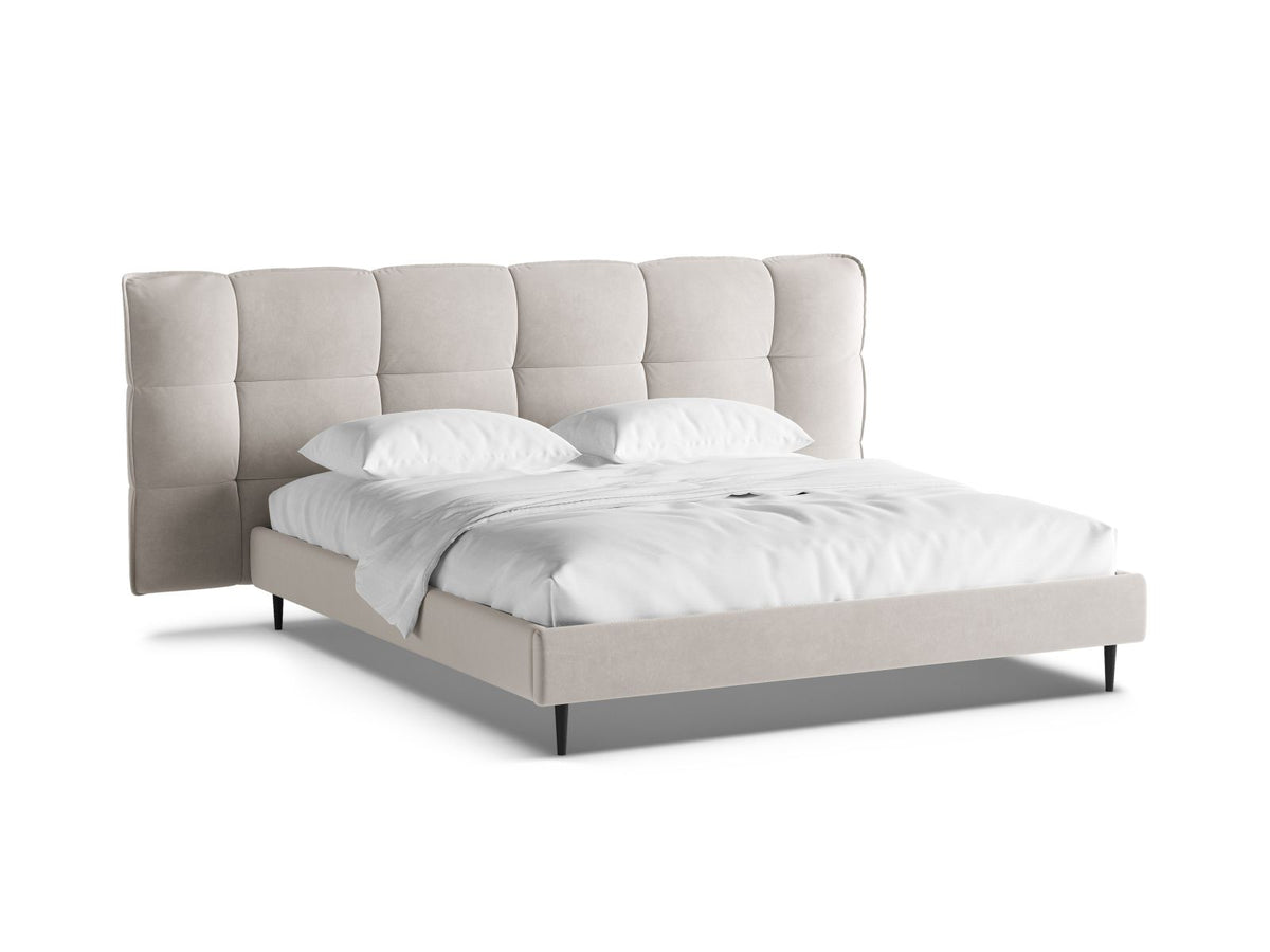 Letto con Contenitore e Testata in Velluto, "Eric", 220x270x114 - Beige Chiaro