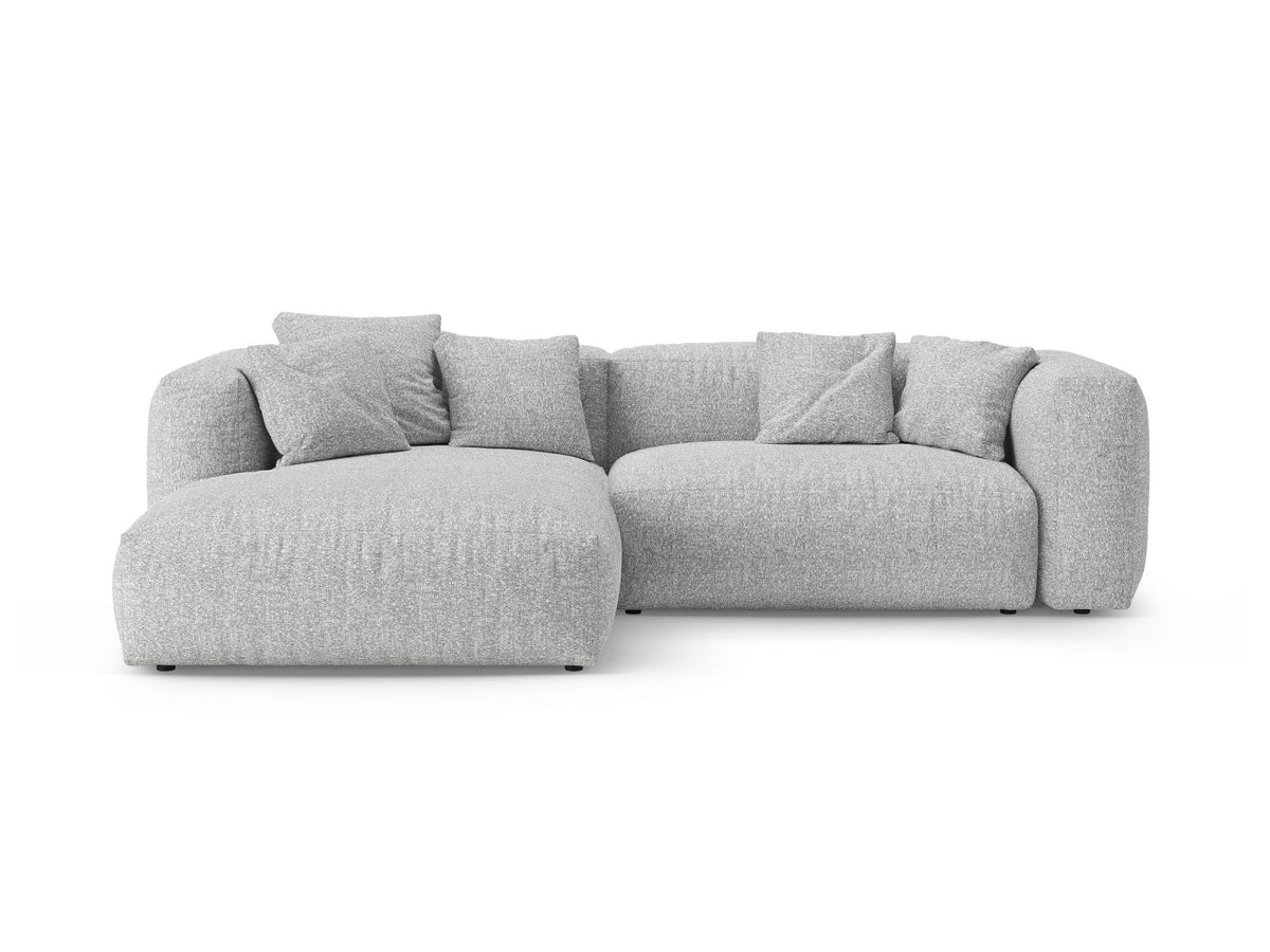 Divano Angolare Sinistro Letto con Contenitore in Bouclé, "Martina", 4 Posti, 280x170x75 - Argento