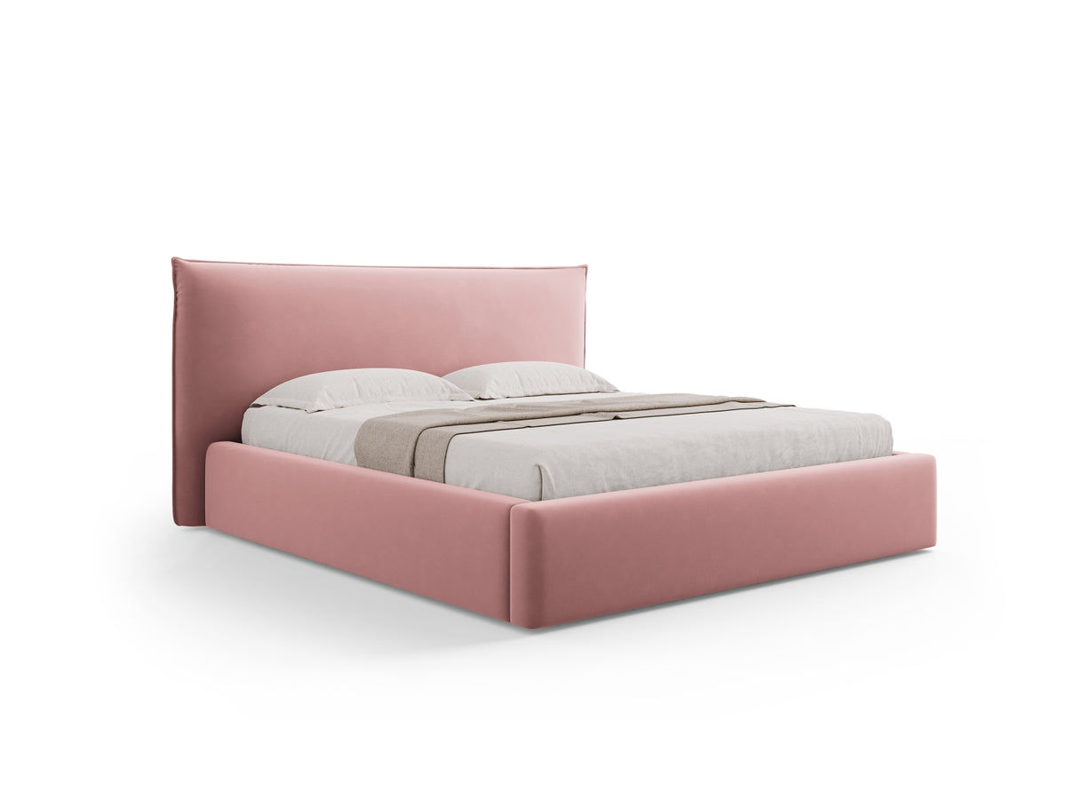Letto con Contenitore e Testata in Velluto, "Kaelle", 223x220x111 - Rosa