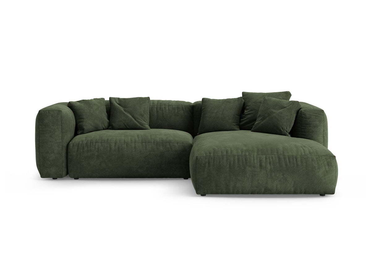 Divano Angolare Destro con Funzione Letto in Velluto, "Martina", 4 Posti, 280x170x75 - Verde