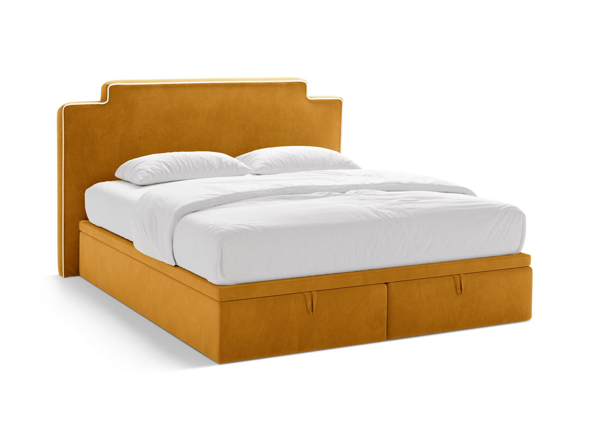 Letto Boxspring con Testata, Materasso e Topper Princess - Avorio, Senape 160x200