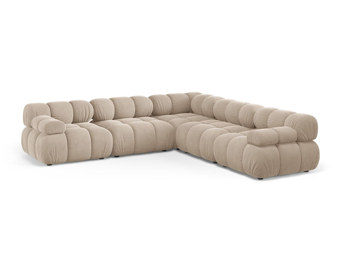 Divano Angolare Simmetrico in Velluto, "Bellis", 5 Posti, 282x282x70 - Beige