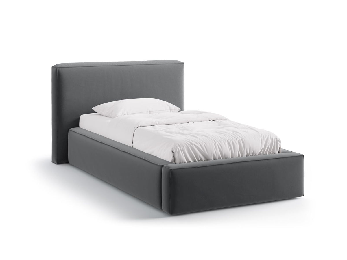 Letto con Contenitore e Testata in Velluto, "Jodie", 223x136x95 - Grigio