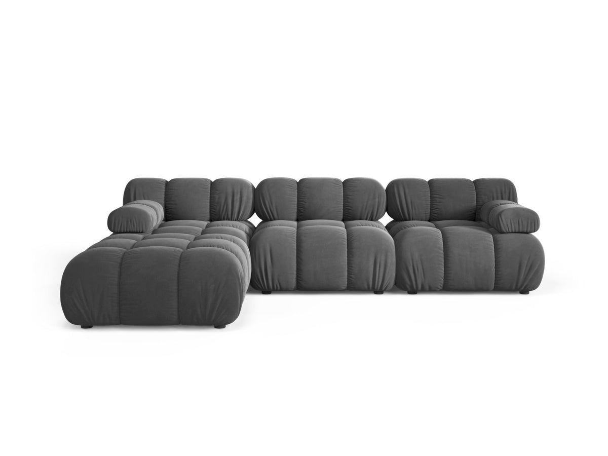 Divano Modulare in Velluto, "Bellis", 4 Posti, 282x188x70 - Grigio